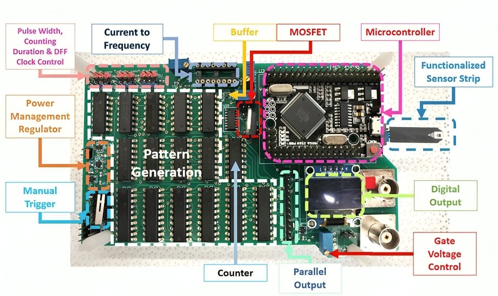 The printed circuit board used in the saliva-based biosensor, which can detect breast cancer biomarkers from extremely small saliva samples in about five seconds, costs about $5. The design uses widely available components such as common glucose testing strips and the open-source Arduino platform. Credit: Hsiao-Hsuan Wan